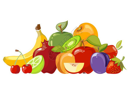 大量天然水果在白色背景上插图图片