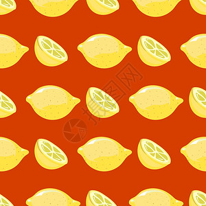 红色背景柠檬无缝模式插图图片