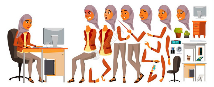 办公室阿拉伯女性动画元素集图片