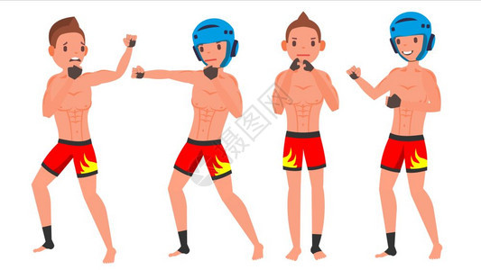 拳击男运动员不同表情动作卡通矢量插画图片