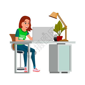 卡通正在电脑办公的女孩图片素材