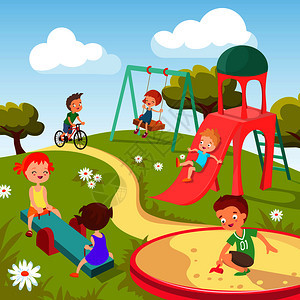夏天公园玩的快乐儿童童年插图图片
