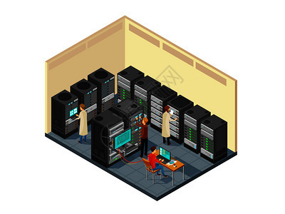 工作人员在网络服务器机房图片