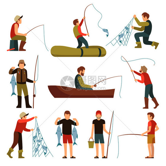 渔民用船钓鱼捕鱼插图图片