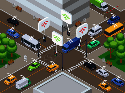 智能驾驶城市交通矢量插画图片