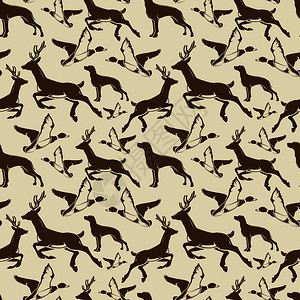 与鸭鹿和猎犬的无缝模式矢量说明旧的无缝模式鸭鹿图片