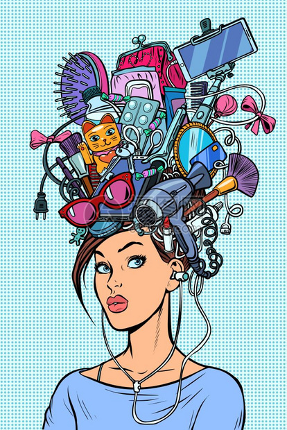 现代抽象女性头脑风暴概念插画背景图片
