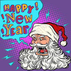 圣诞帽子流行艺术愤怒的圣诞老人插画