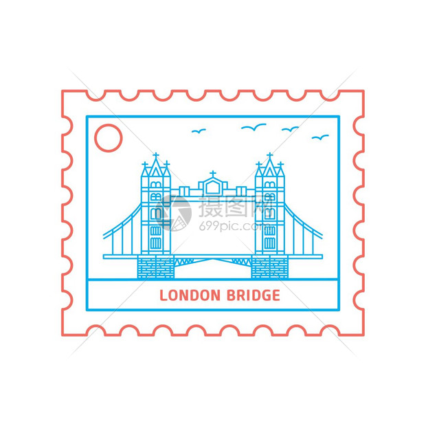 伦敦桥邮票版线条插画