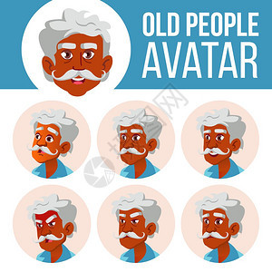 高印地安老人各种表情卡通头插图图片
