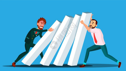 多米诺骨牌团建双方的两位商人互相推托多米诺人插画