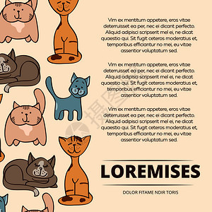 可爱的面条猫海报设计宠物横幅矢量说明图片