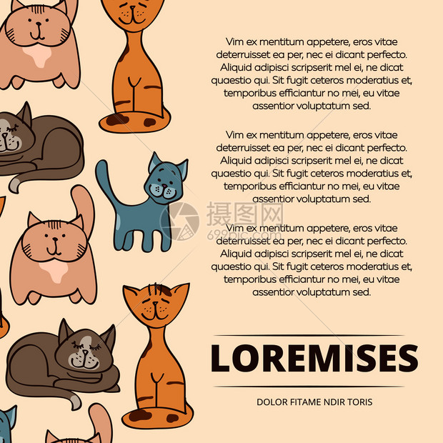 可爱的面条猫海报设计宠物横幅矢量说明图片