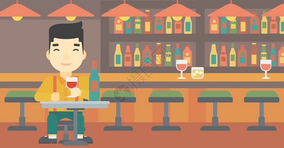 一位坐在酒吧喝酒的男人插画