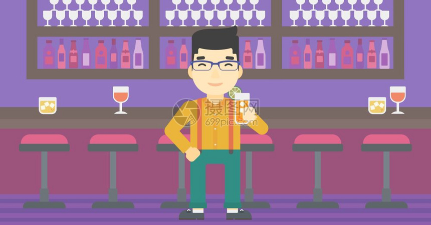 在酒吧喝酒的男人酒保图片