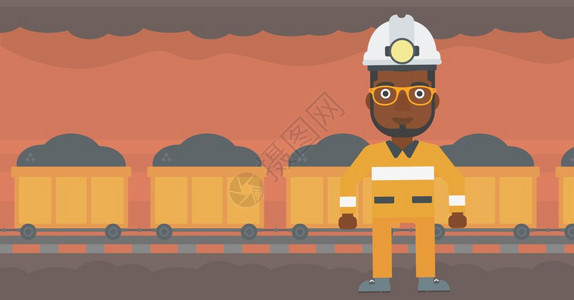 非洲矿工身处矿井的男性工人插画