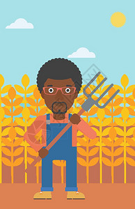 农家土菜一名手持草叉站在菜地里的非裔农民插画