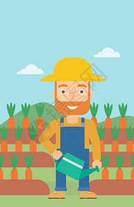 站在萝卜地里的长胡子男性农夫图片