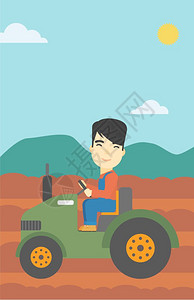 农民驾驶拖拉机矢量图示图片