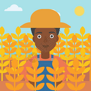 黑人女农民站在稻田里卡通矢量插画图片