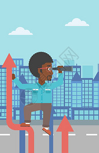 非洲城市一名商人站在箭头上矢量插画设计图片