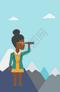 站在山顶寻找机遇的非裔女商人图片