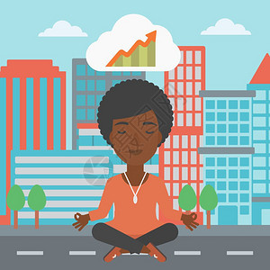 眼闭的商业妇女进行瑜伽思考冥想矢量插画图片