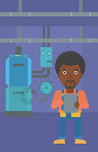 锅炉房里记录供暖系统的非裔男工程师图片