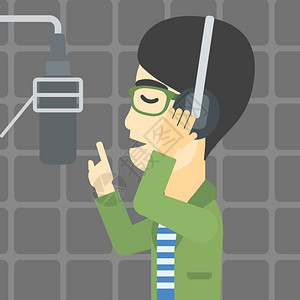 歌唱二小放牛郎在录音室唱歌的歌手插画