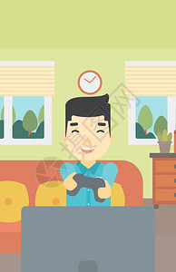 一个在家里用手柄玩游戏高兴的男人图片
