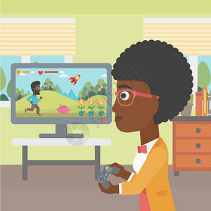 在客厅里拿着手柄玩游戏的非裔女人图片