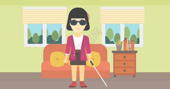 手持拐杖的亚洲盲人妇女图片