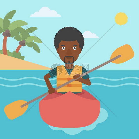 一名非洲美国运动员在海上划皮划艇图片