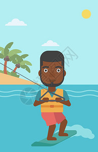 一名黑人运动员在海上冲浪矢量图图片