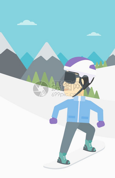 在雪山上滑雪的男子矢量图图片