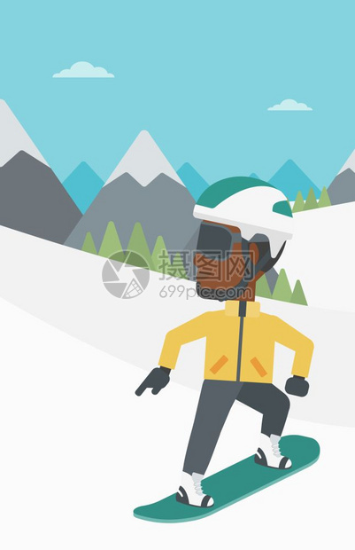 在雪峰上滑雪的非裔男子图片