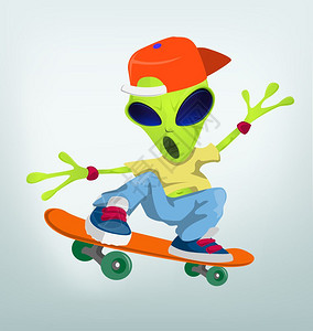 卡通外星人滑板矢量插图背景图片