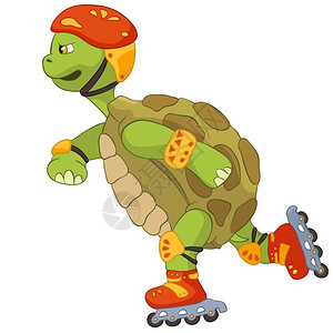 卡通可爱滑冰的海龟矢量插图图片