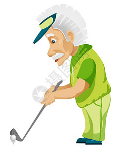 卡通打t高尔夫球的老头矢量插图图片