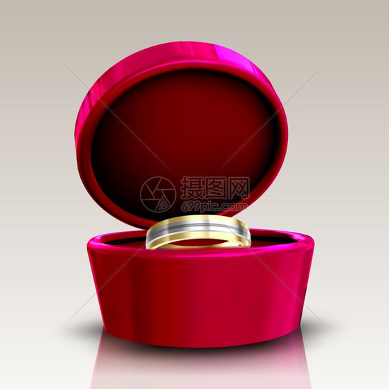 圆形红箱金银戒指矢量素材图片