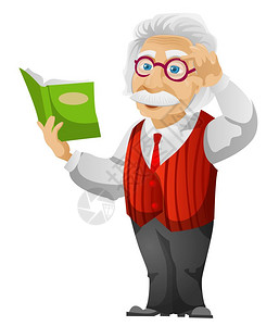 白色矢量看书的老人插画