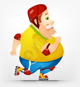 卡通人物快乐的胖子男人滑冰矢量图图片