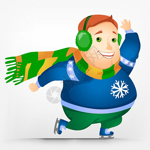 卡通人物快乐的胖子男人滑冰者矢量说明eps10图片