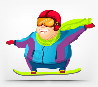 卡通人物快乐的胖子男人滑雪矢量说明eps10图片