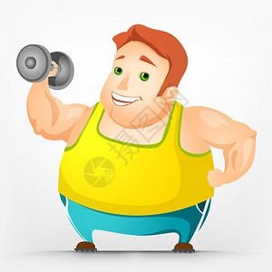 卡通人物举铁插画图片素材