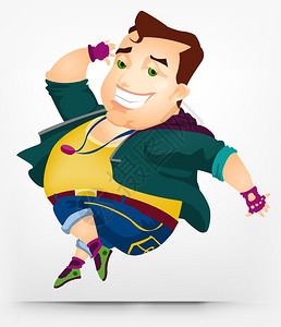 丰满跳舞的胖子卡通矢量形象插画