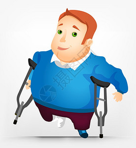 拄拐杖的胖子卡通矢量形象图片素材