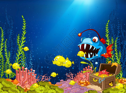 水下世界灯笼鱼矢量图图片