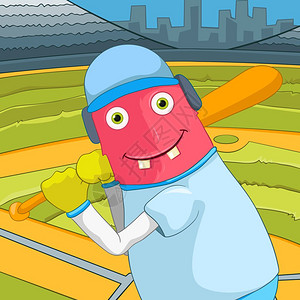 打棒球的粉色卡通怪兽图片