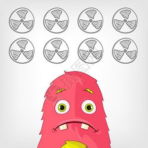 粉色卡通怪兽和手绘核辐射图标图片